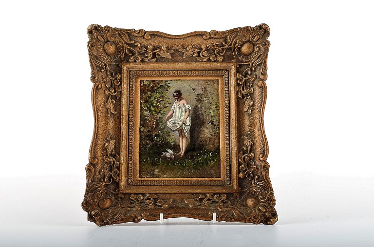 Olie på træ, 1800-tallet, utydeligt signeret, fransk kunstner.