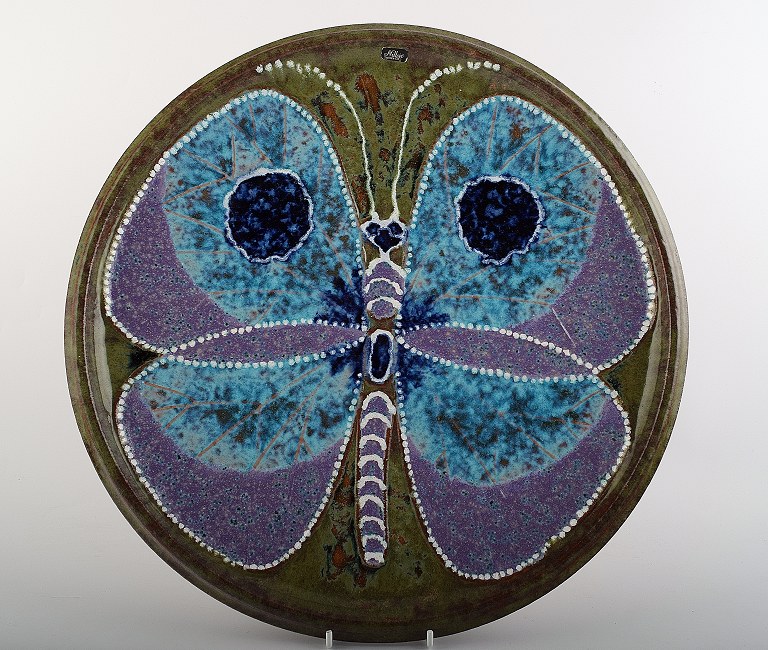 Nittsjö, Sweden, large ceramic dish decorated with a butterfly. 
