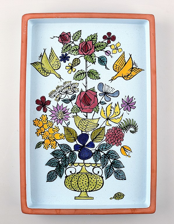 Fad dekoreret med blomster, Stig Lindberg, Gustavsberg studio.