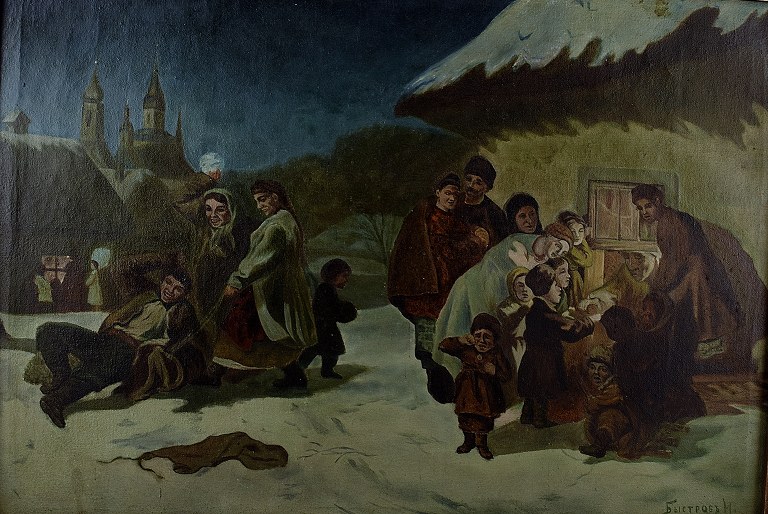 Unknown Russian painter, oil on canvas. 20c.
Village Winter scenery.