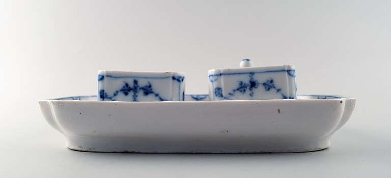 Early and rare Royal Copenhagen blue fluted writing set with two inkwells.