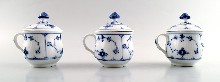 3 antique Royal Copenhagen Blue Fluted plain custard/cream cups with handles.