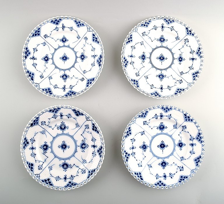 Blue Fluted Full Lace Royal Copenhagen porcelain dinnerware. 
4 plates no. 1/1087.