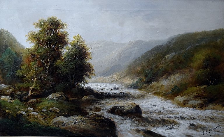 F. L. Gamerith, British artist, app. 1900.
Oil on canvas. Landscape with river.