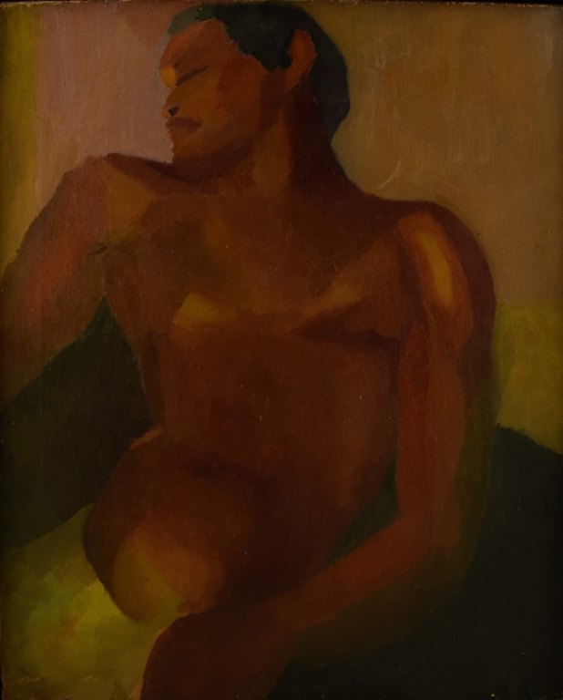 Oil on canvas. Bare-chested male. Unknown Artist. 20 century.
