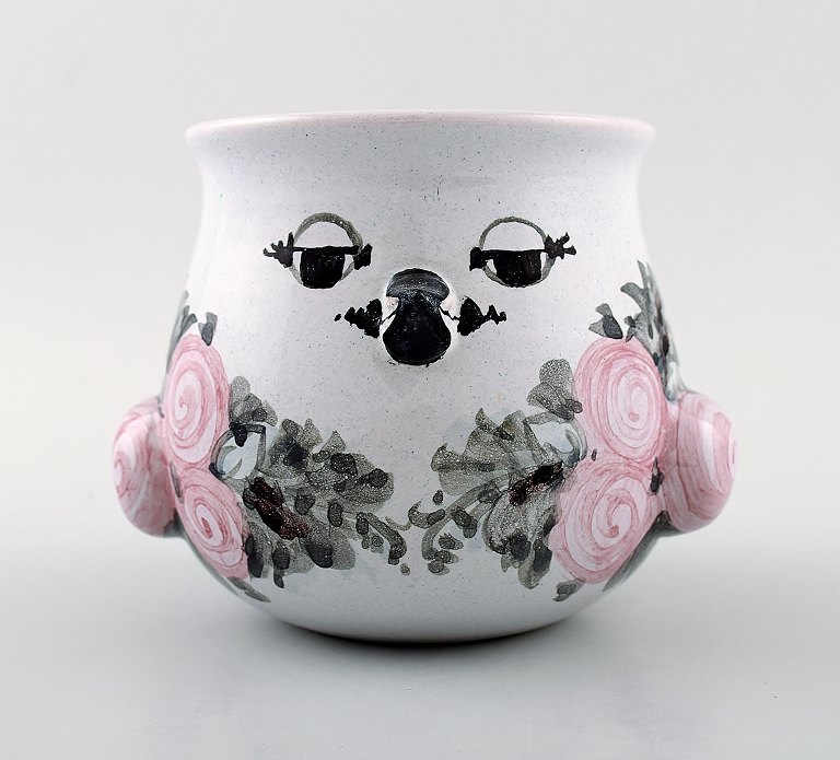 Bjorn Wiinblad unique ceramic vase / flower pot, pink and gray glaze.
