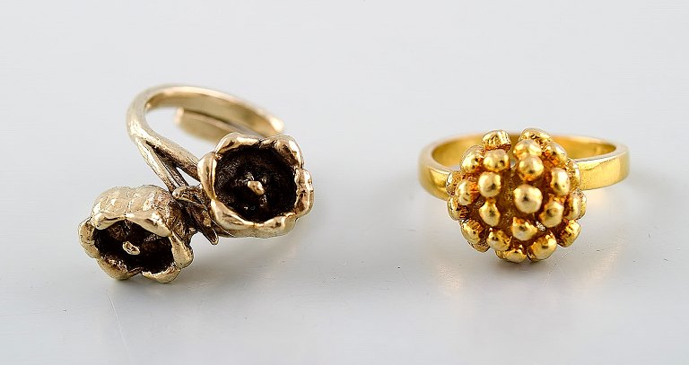 Flora Danica Jewellery. 2 rings of sterling silver, gold plated.
