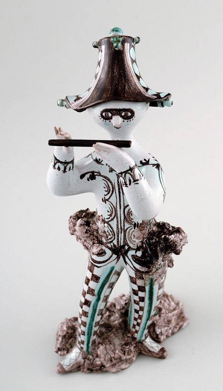 Rare Bjorn Wiinblad 1918-2006: Unique figure in multi-colored ceramics, flute 
player from the series "musicians".
