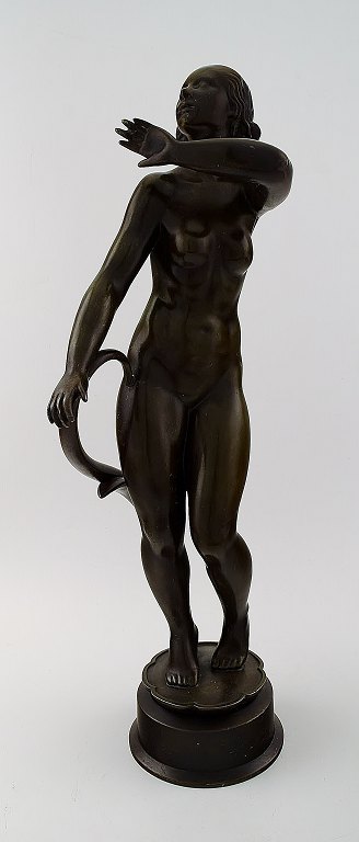 Just Andersen 1884-1943. Large and rare figure of patinated "disco metal" in the 
form of a standing naked woman.