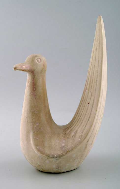 Rörstrand/Rørstrand stentøjsfigur af Gunnar Nylund, skulpturel fugl.
Æggeskalsglasur.