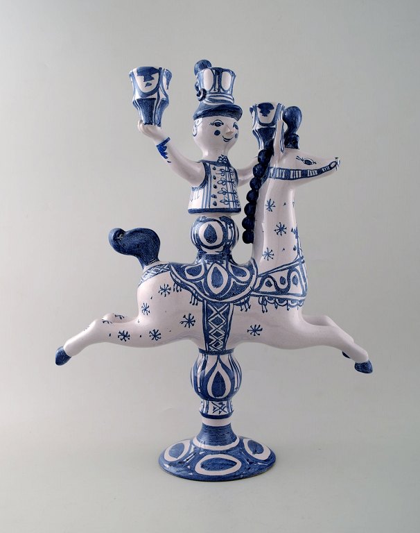 Bjørn Wiinblad large ceramic figure from the blue house.
Figure / candlestick, rider on horseback with space for three lights.
Decoration number L5.