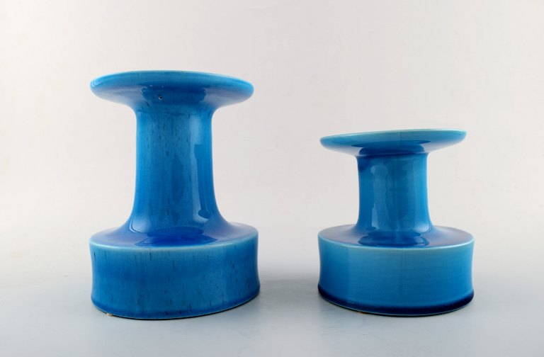 Stig Lindberg for Gustavsberg, pair of Lazur turquoise stoneware vases, 1970.