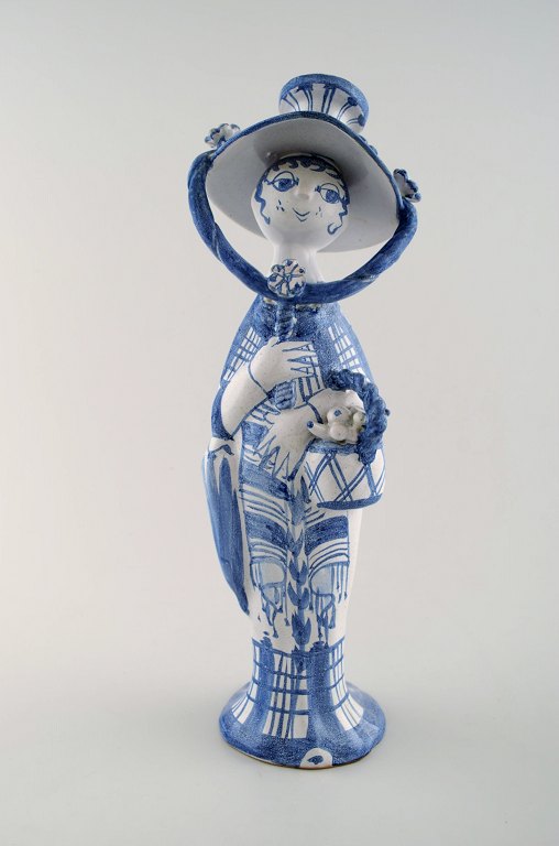 Bjørn Wiinblad unique ceramic figure from the Blue House. "Autumn" in blue 
"Seasons" dated 1972.
