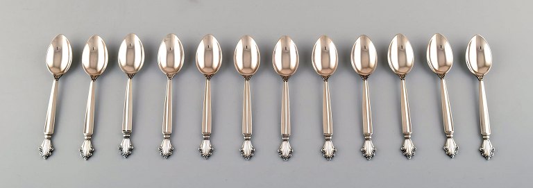 Twelve Georg Jensen Acanthus Sterling silver, tea spoons.
