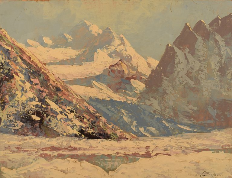 Oil on canvas. Winter mountain landscape, 1939.