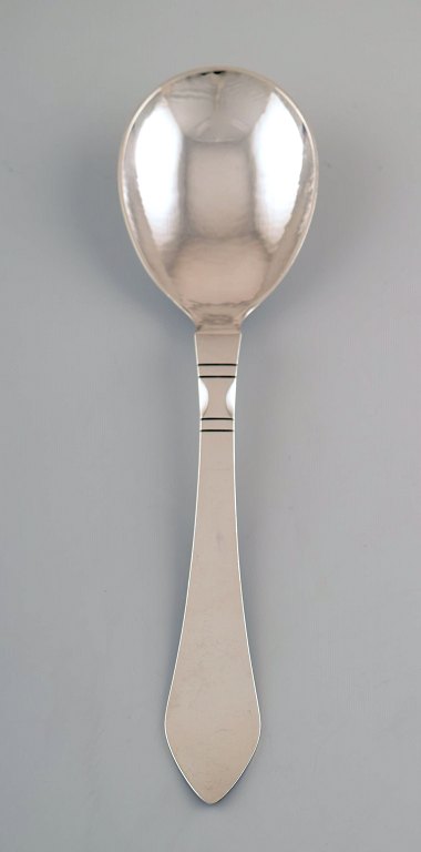Georg Jensen Continental large serving spoon in all silver, silverware, hand 
hammered.
