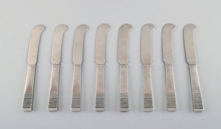 Georg Jensen Parallel. Set of 8 butter knives in all silver. Sterling silver.
