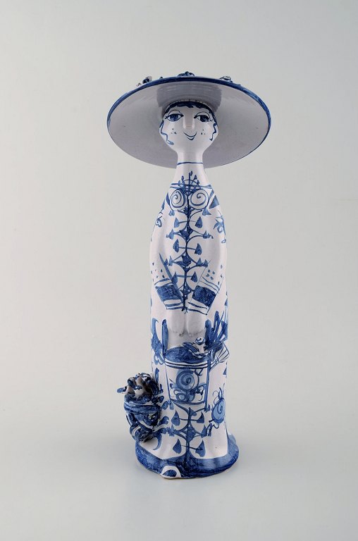 Bjørn Wiinblad unique ceramic figure. "Summer" in blue "Seasons" dated 1974.