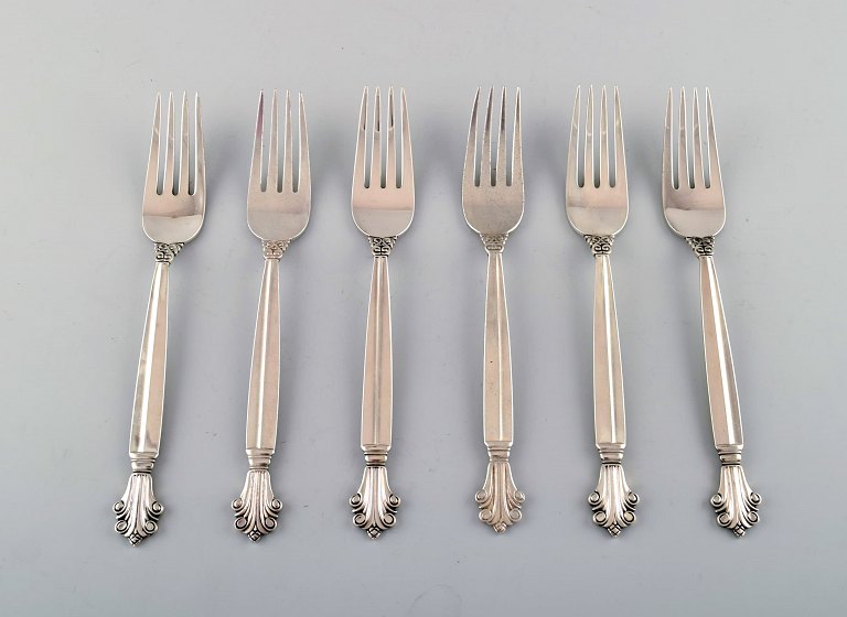 Georg Jensen Sterling Silver Acanthus, set of six dinner forks.
