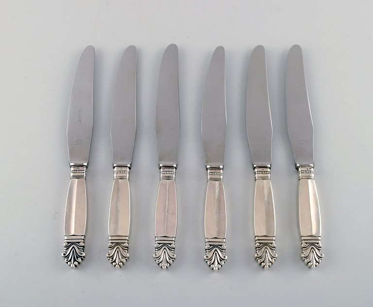 Georg Jensen Sterling Silver Acanthus, set of six dinner knives.
