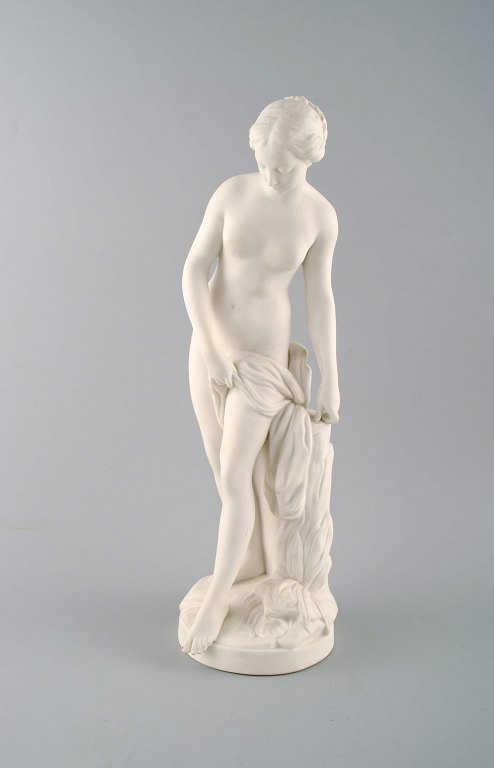 Hunting goddess Diana, after Etienne Maurice Falconet. Large Gustafsberg, 
classic sculpture in biscuit dated 1891.
