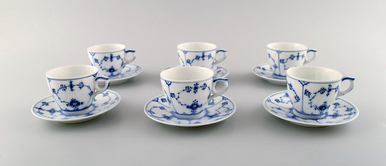 A set of 6 Royal Copenhagen Blue Fluted plain espresso / mocha cups with saucer 
# 1/298.