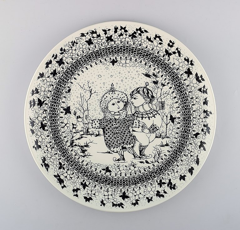 Bjørn Wiinblad for Nymølle. Large round "the seasons" dish in glazed ceramics 
with winter motif. 1970