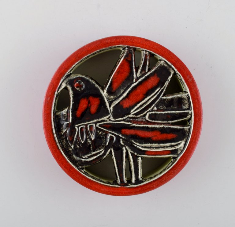 Lisa Larson for Gustavsberg. Rare wall decoration. Bird in red and black glaze. 
1960