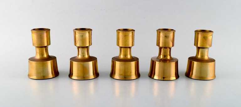 Jens H. Quistgaard. Five candlesticks in brass. Danish design, 1960