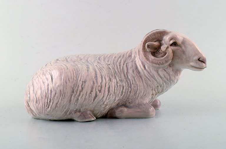 Rare Bing & Grondahl porcelain figurine. Lying ram. 1920. Model Number: 1957.