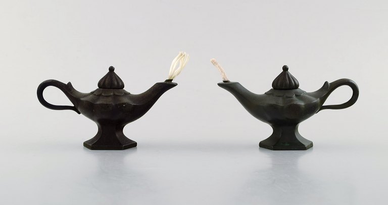 Just Andersen. Two early oil lamps in disko metal. 1930/40