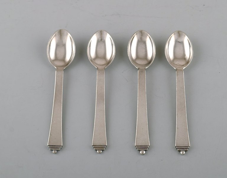 Georg Jensen "Pyramid" silver cutlery. Four coffee spoons in sterling silver.
