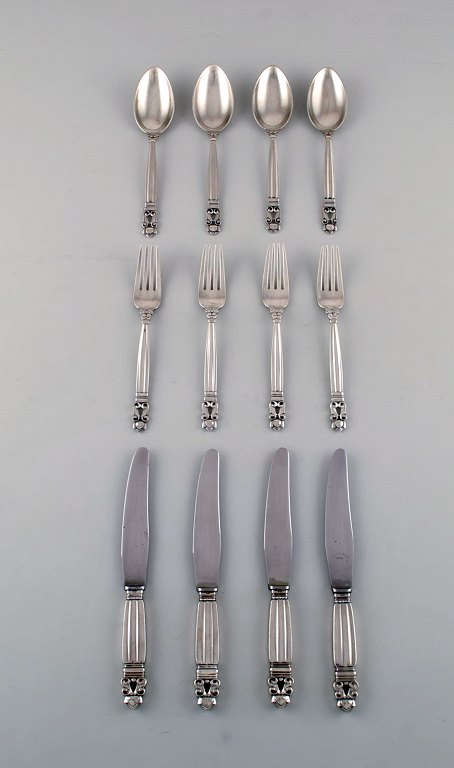 Georg Jensen "Acorn" cutlery in sterling silver. Complete lunch service for four 
people.
