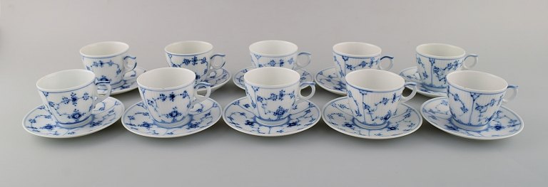 A set of 10 Royal Copenhagen Blue Fluted plain espresso / mocha cups with saucer 
# 1/298.
