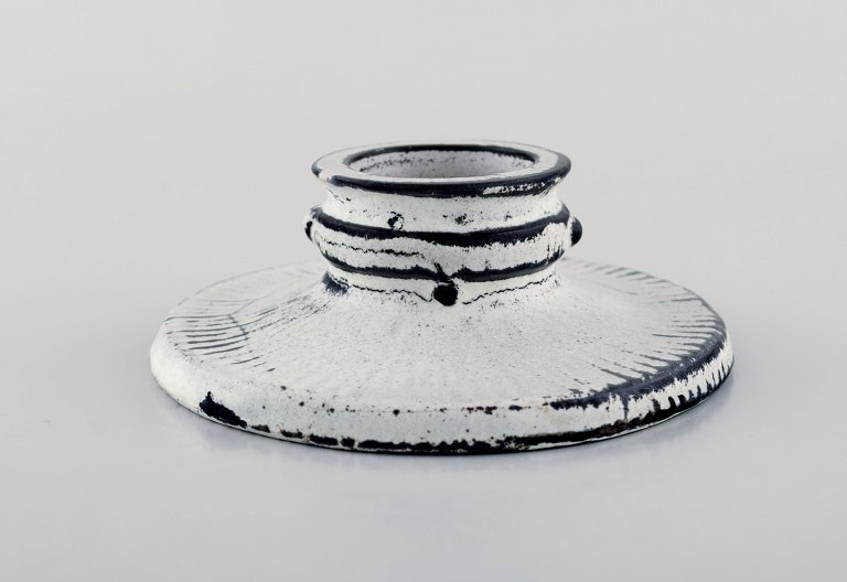 Svend Hammershøi for Kähler, Denmark. Candle holder in glazed stoneware. 
Beautiful gray black double glaze. 1930 / 40