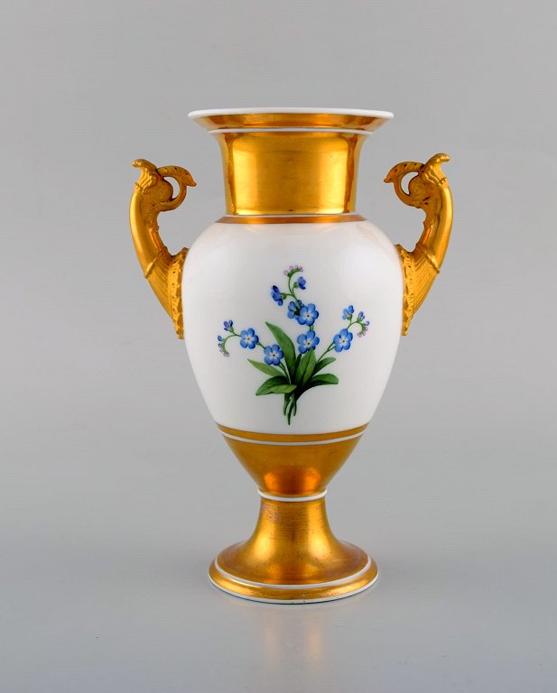 KPM, Berlin. Antique empire vase with flowers and gold decoration. 19th century.
