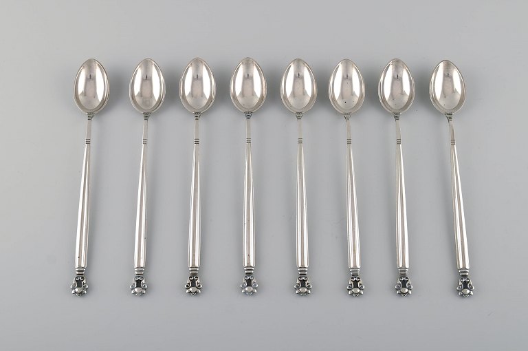 Eight Georg Jensen Acorn ice tea spoons in sterling silver.
