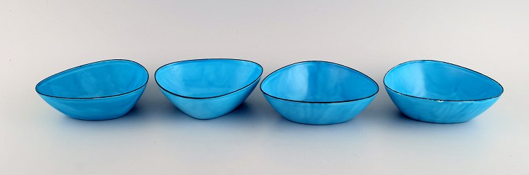 Kockum, Sweden. Four bowls in turquoise enamel. 1970s.
