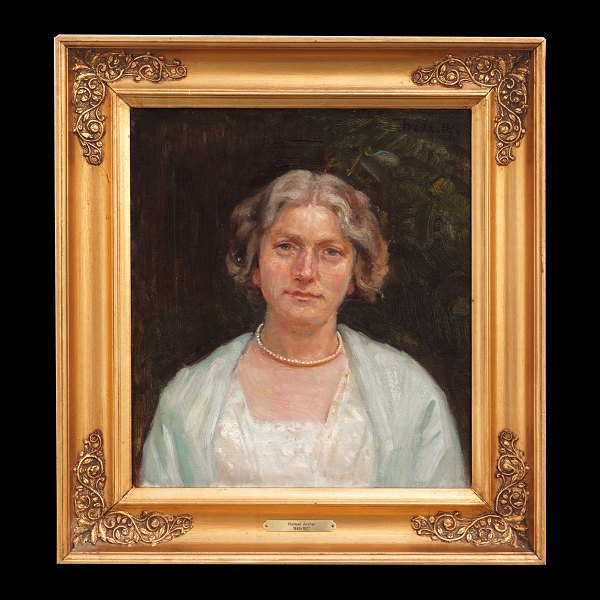 Michael Ancher Skagen. Michael Ancher, 1849-1927, olie på lærred. Portræt (Engel 
Cathrine Saxild, Fru Lachmann?). Signeret og dateret 1914. Lysmål: 33x30cm. Med 
ramme: 45x42cm