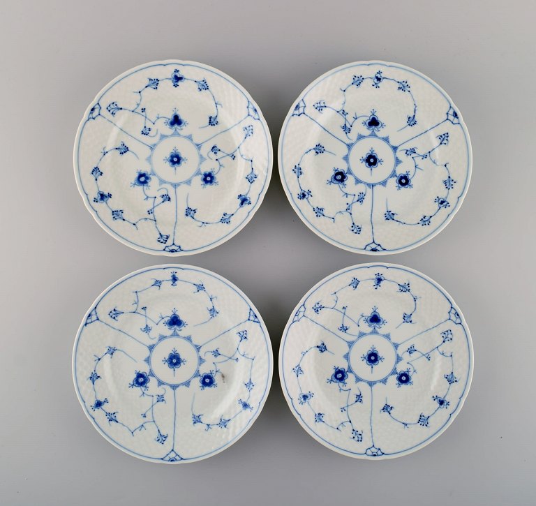 Four Bing & Grøndahl blue fluted salad plates. Mid 20th century. Model number 
618.

