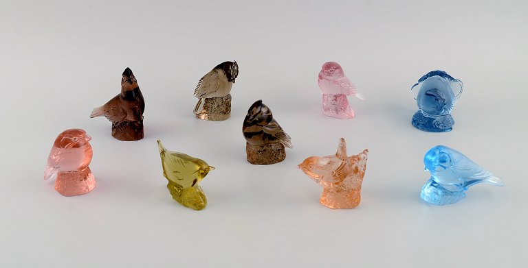 Paul Hoff for Swedish Glass. 9 birds in art glass. WWF. Mid 20th century.

