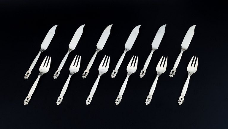 Georg Jensen, Acorn, fish cutlery for six people in sterling silver.