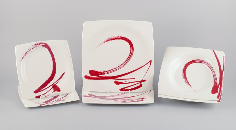 Paint It Red Collection - Red Vanilla, Royal Fine China, a set of six modern 
design plates with abstract motif.