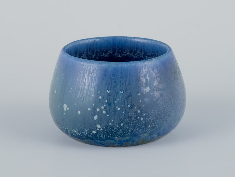 Carl Harry Stålhane (1920-1990) for Rörstrand, miniature bowl with glaze in 
blue-green tones.