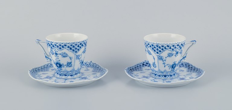 Royal Copenhagen, Blue Fluted Full Lace, a pair of coffee cups with a faun face 
as handle.