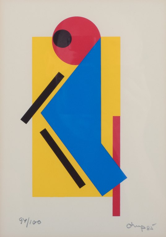 Bengt Orup (1916-1996), listed Swedish artist, color lithograph on paper.
Geometric composition.