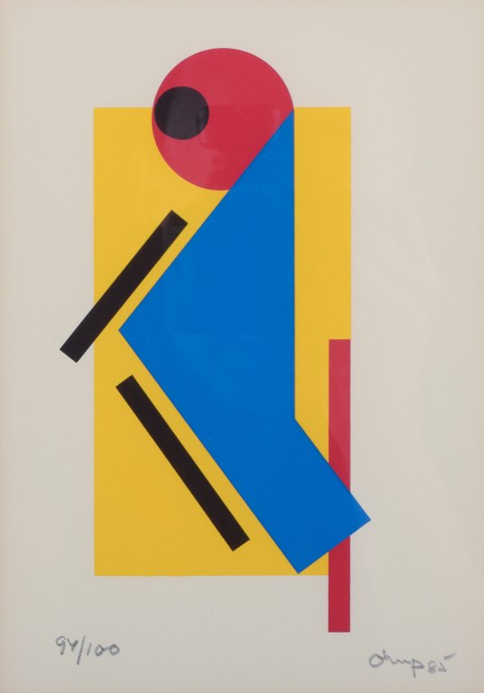Bengt Orup (1916-1996), listed Swedish artist, color lithograph on paper.Geometric composition.