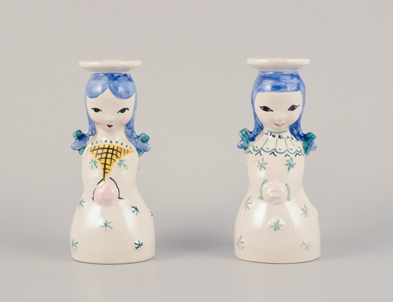 Nymølle, Denmark.
A pair of faience angel candleholders. Hand-decorated.