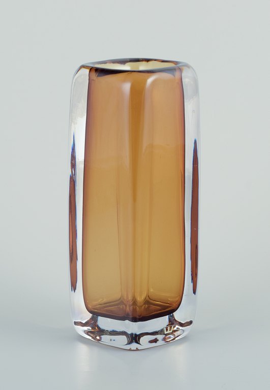 Vicke Lindstrand for Kosta Boda, Sweden. Art glass vase in yellow and clear 
glass.