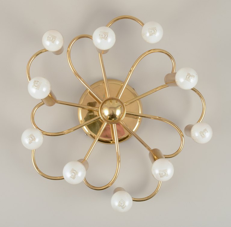 Honsel Leuchten, Germany. Modernist wall/ceiling lamp in brass with ten arms.